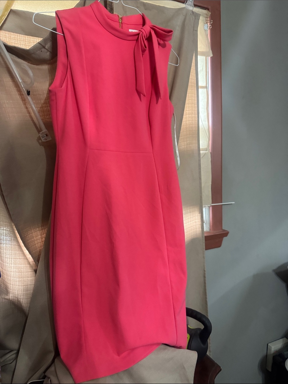 Calvin Klein Sleeveless Midi Dress with Neck Bow in Hot Pink-196